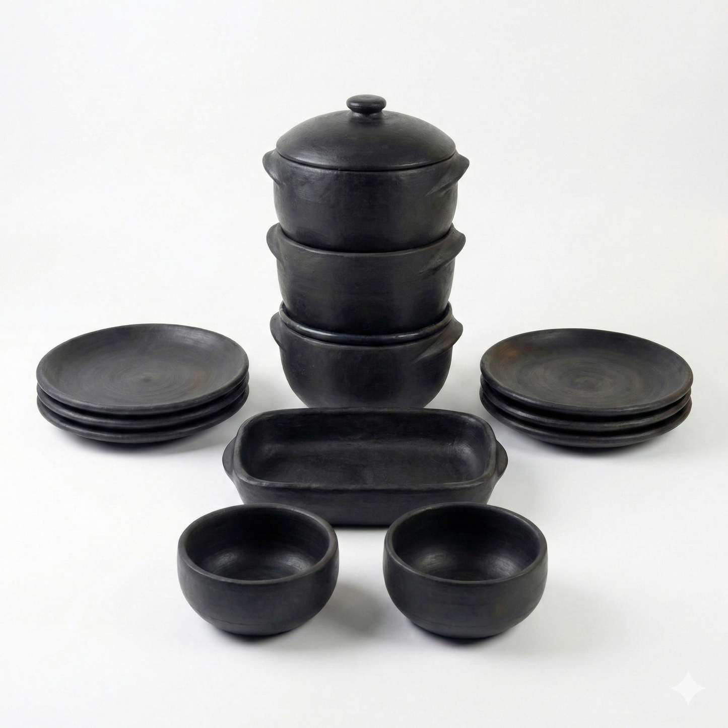 Kit 2 Panelas de Barro 3L +1 Panela de Barro 2L + 6 Pratos + 1 Travessa + 2 Cumbucas