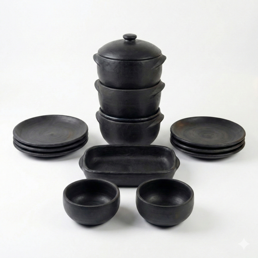 Kit 2 Panelas de Barro 3L +1 Panela de Barro 2L + 6 Pratos + 1 Travessa + 2 Cumbucas