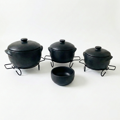 Kit 3 Panelas de Barro 1 Litro + 3 Suportes + 1 Cumbuca